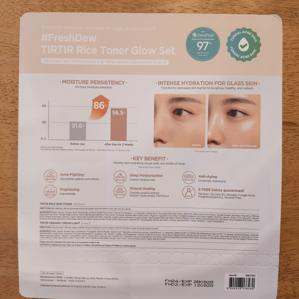 TIRTIR Milk Skin Toner 200ml x2 + Ceramic Cream 15ml x2 Korean Skincare Set - Picture 2 of 3